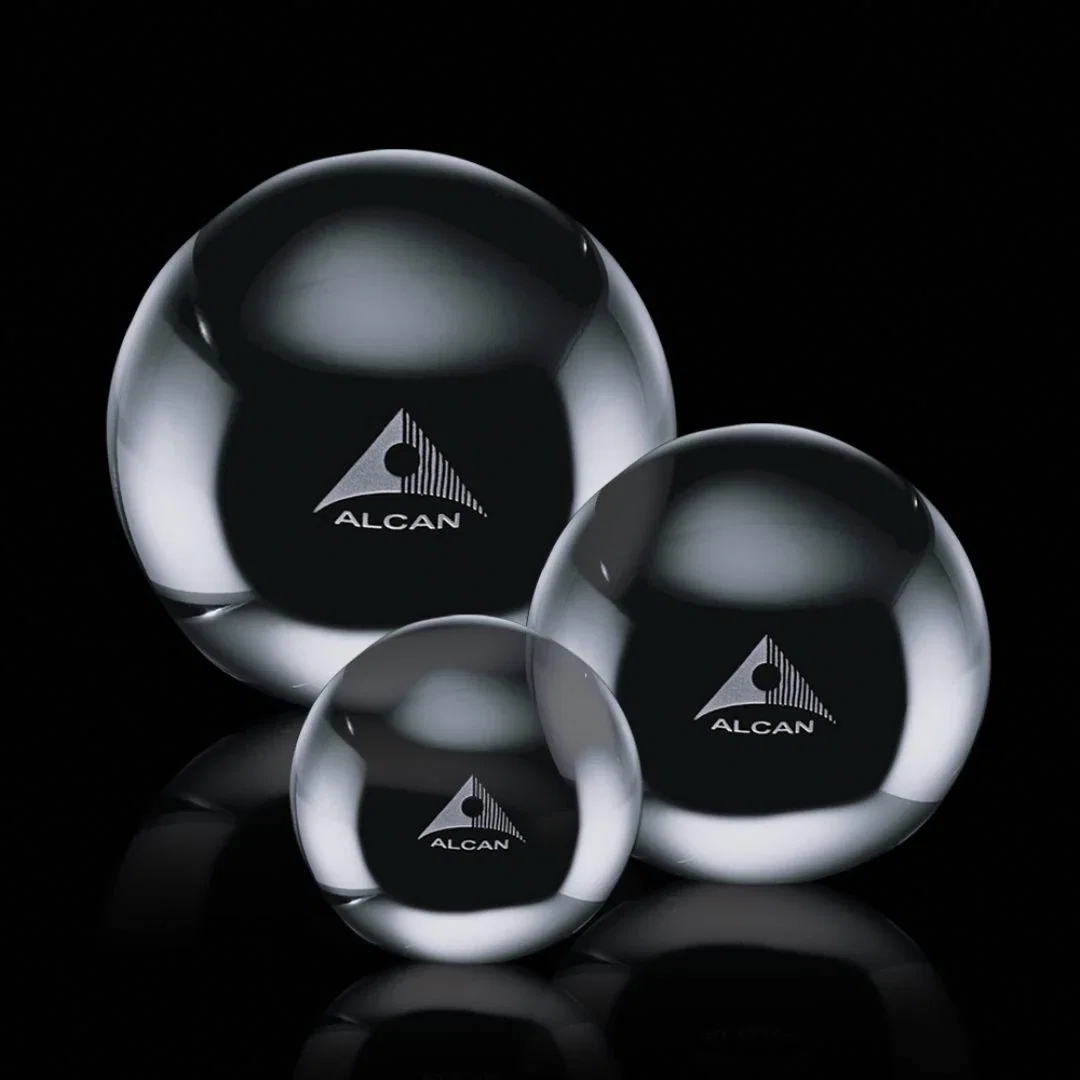 Custom Optical Crystal Ball Paperweight, 2.375"-4" Solid Sphere, client appreciation gift for employee recognition