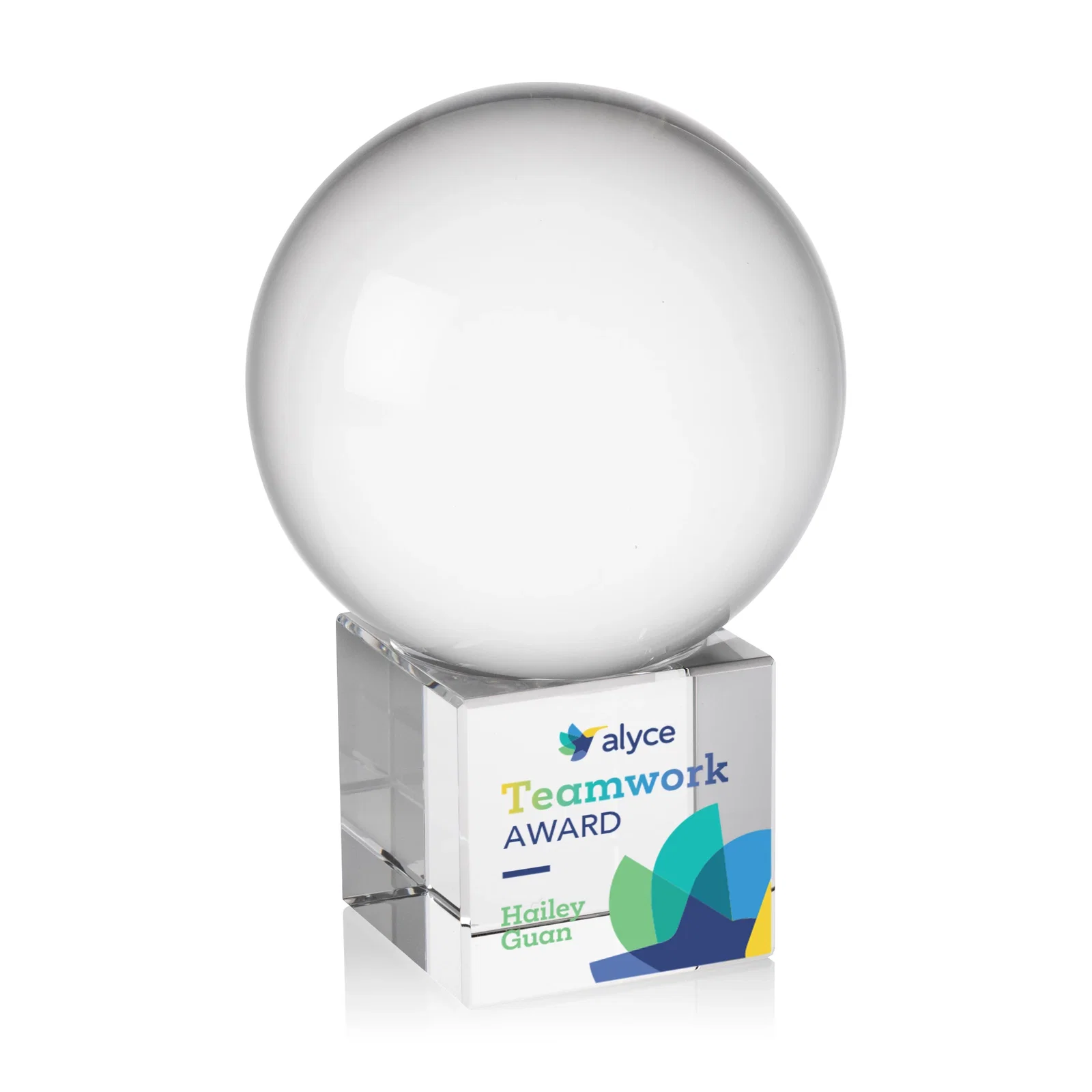 Custom Rotating Crystal Sphere Award on Cube Base, 3.5"-5.5", client appreciation gift for volunteer appreciation