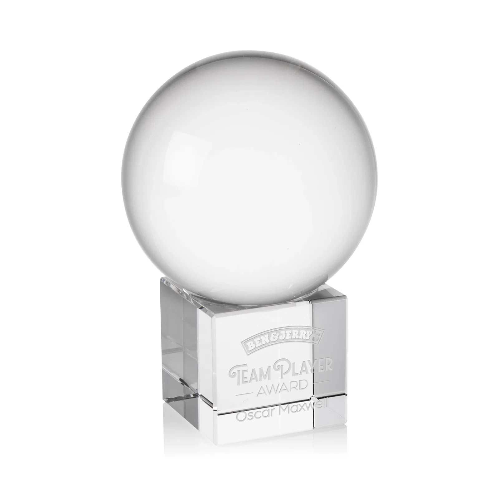 Custom Rotating Crystal Sphere Award on Cube Base, 3.5"-5.5", client appreciation gift for corporate award ceremonies