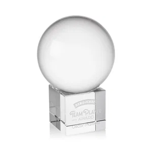 Rotating Crystal Sphere Award on Cube Base, 3.5"-5.5"