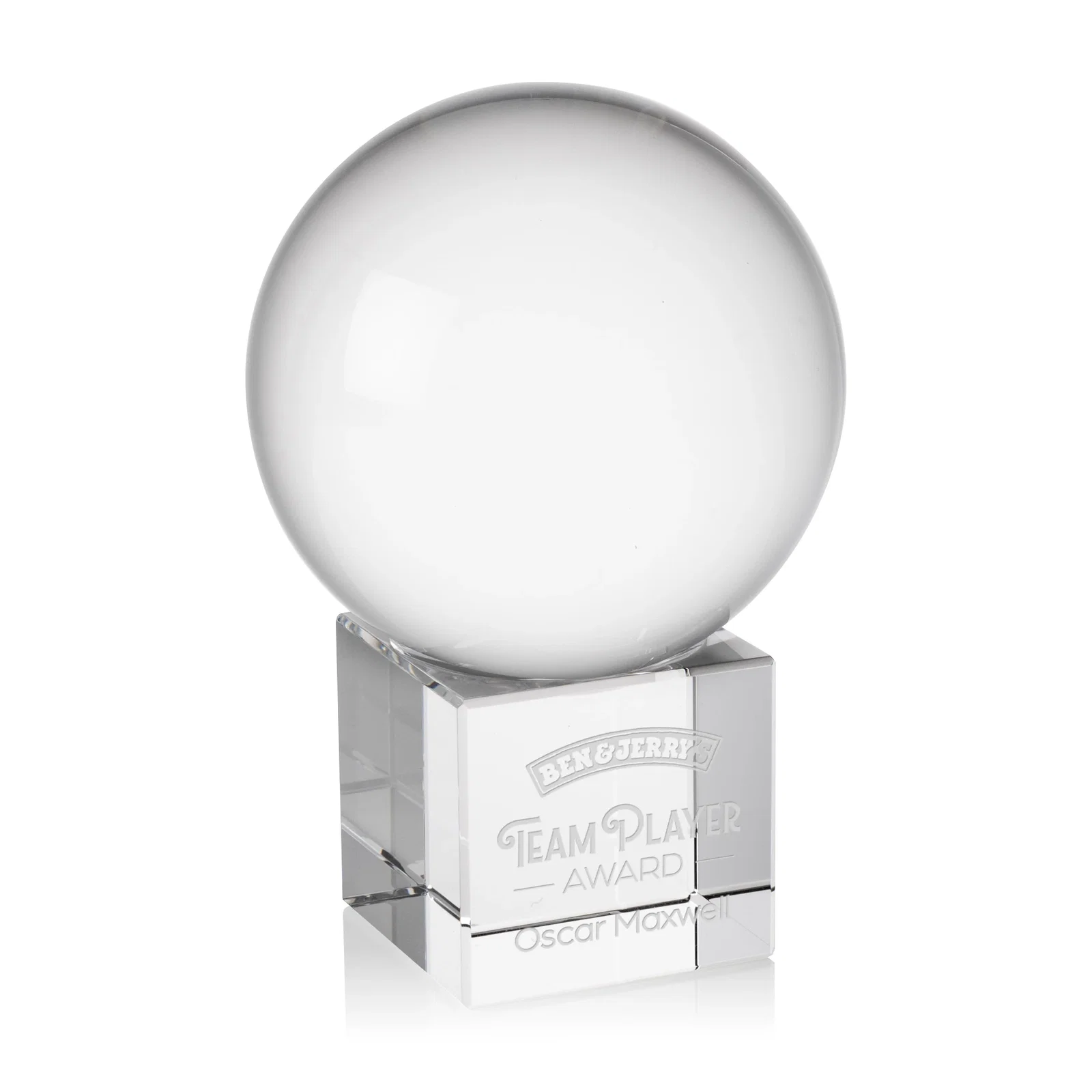 Custom Rotating Crystal Sphere Award on Cube Base, 3.5"-5.5", client appreciation gift for service anniversary gifts