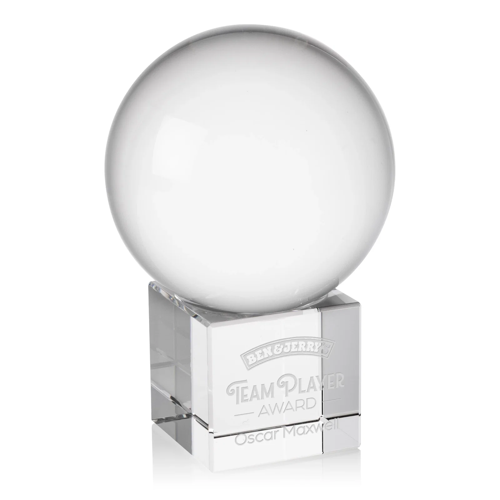 Custom Rotating Crystal Sphere Award on Cube Base, 3.5"-5.5", client appreciation gift for sales achievement awards