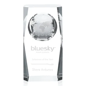 Crystal Globe Award Etched into a Concave Back Circle