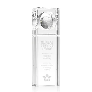 Crystal Globe Award in a Round Cut-Out with Groove