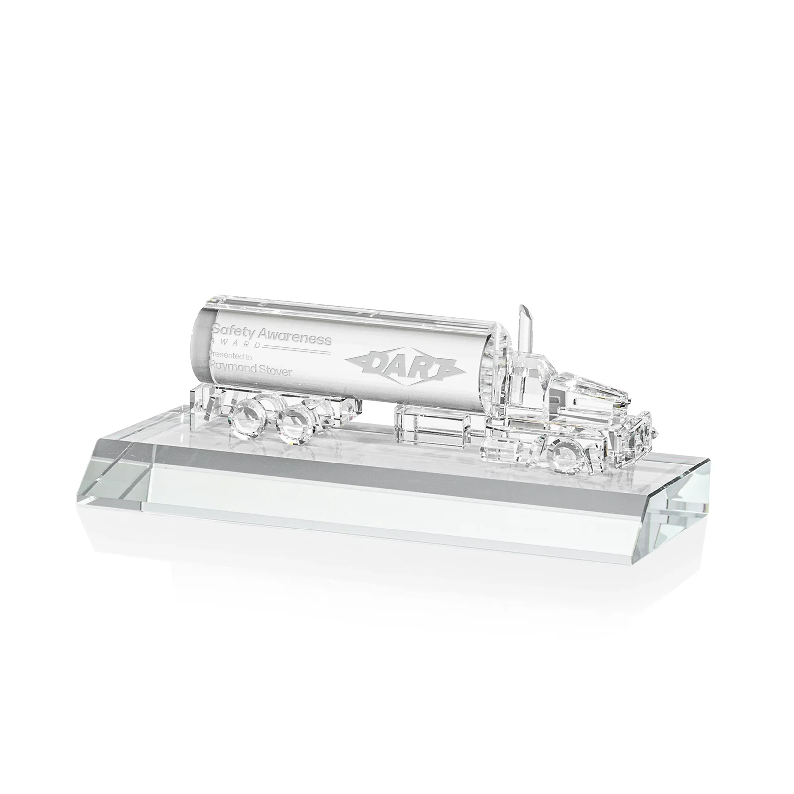 Custom Optical Crystal Oil Tanker Award on Matching Crystal Base, awards for corporate award ceremonies