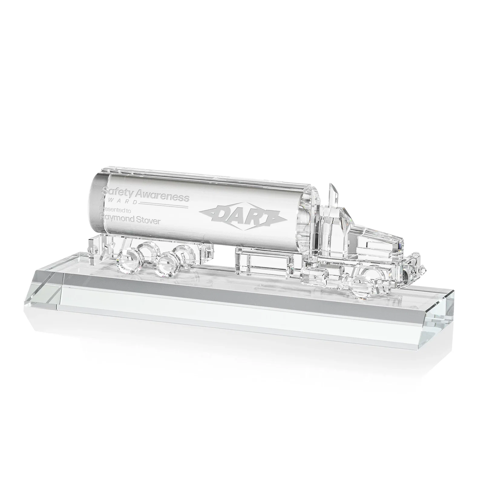 Custom Optical Crystal Oil Tanker Award on Matching Crystal Base, awards for service anniversary gifts