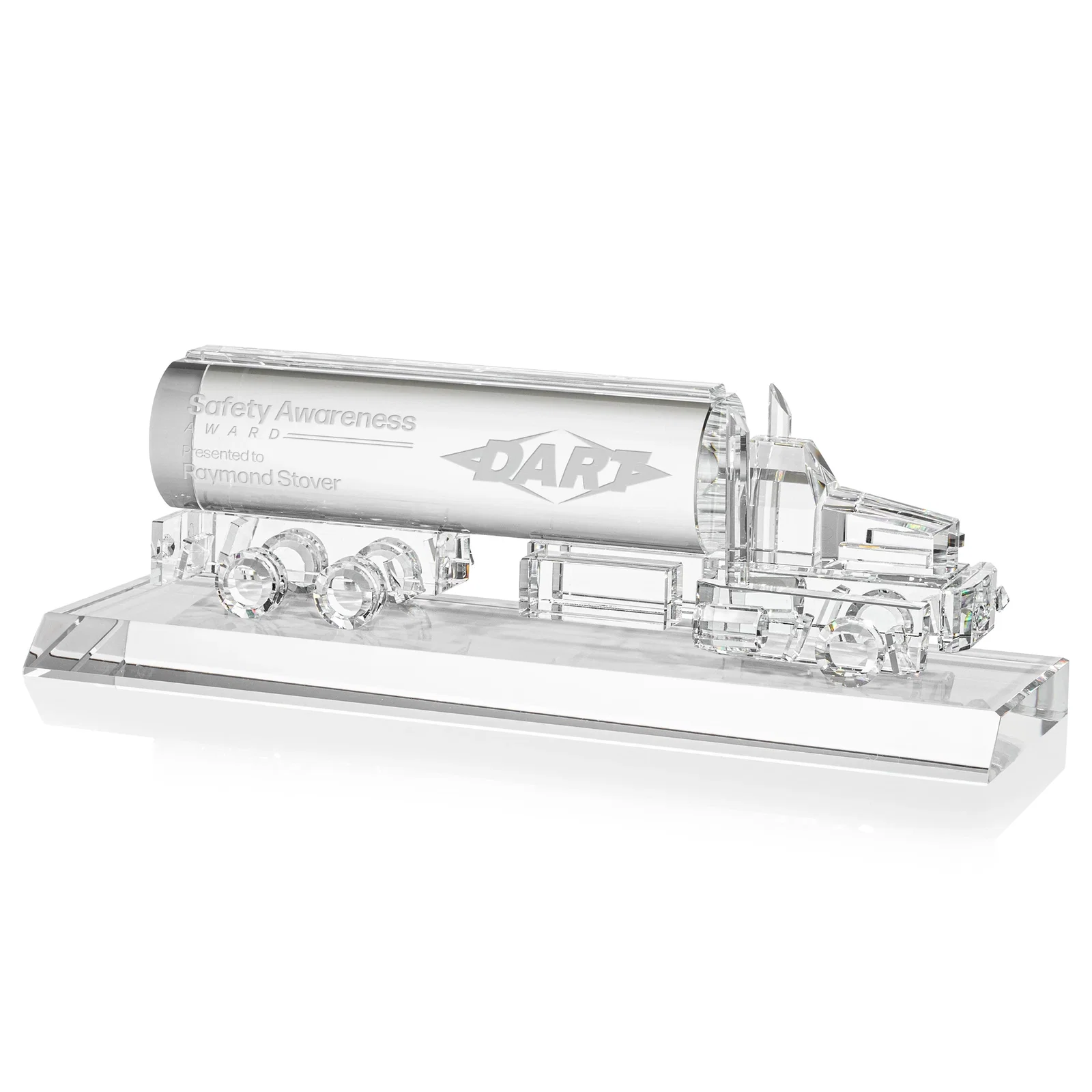 Custom Optical Crystal Oil Tanker Award on Matching Crystal Base, awards for sales achievement awards