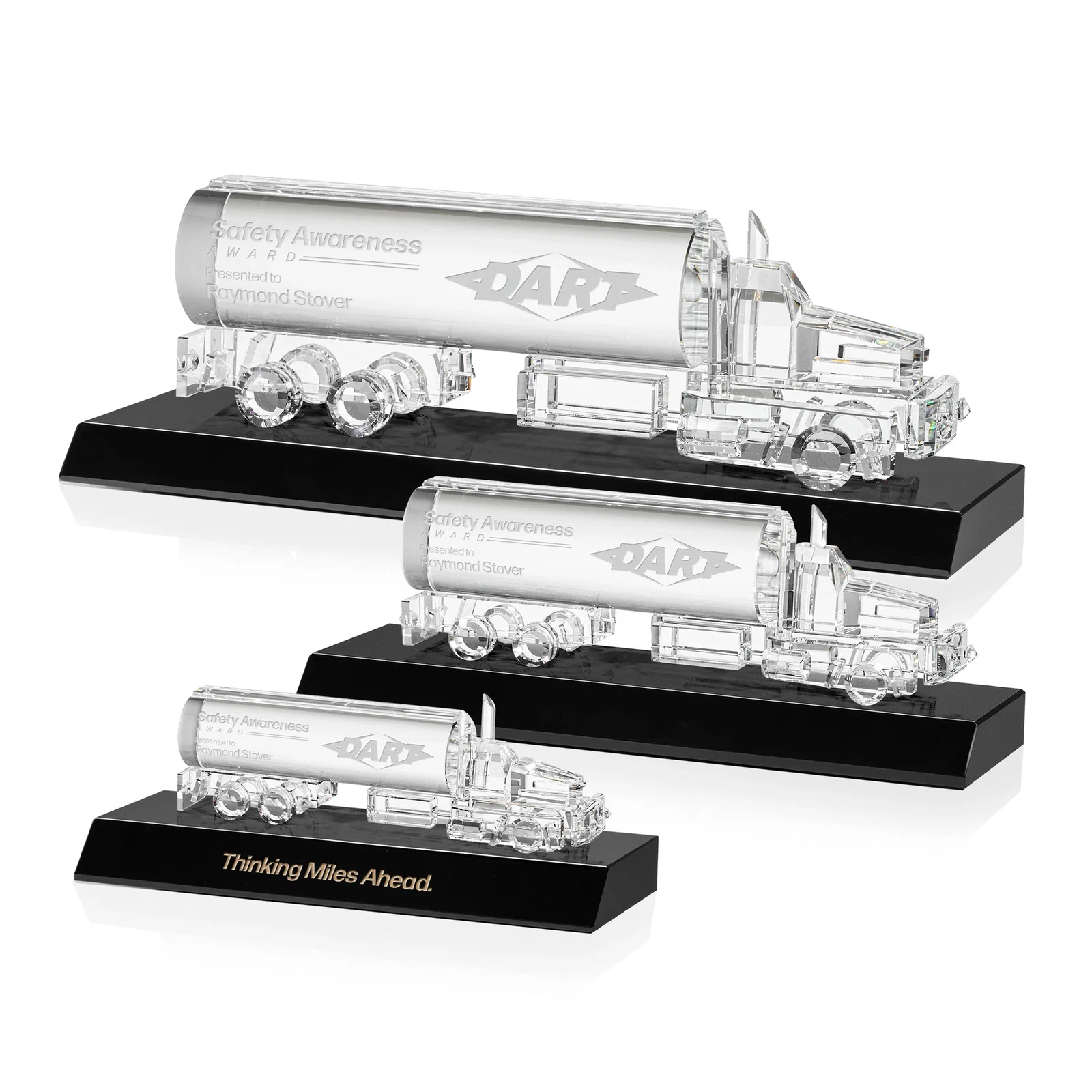 Custom Optical Crystal Oil Tanker Award on Matching Crystal Base, awards for team milestone celebrations