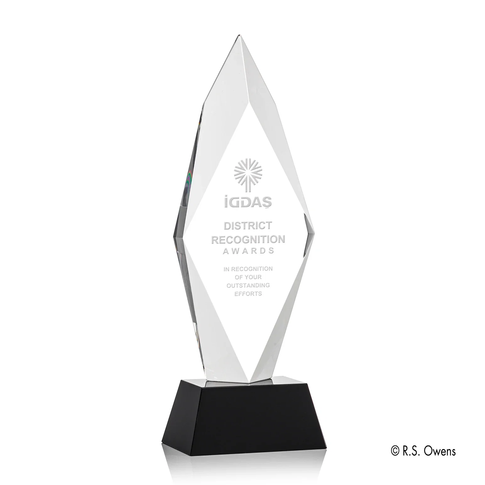 Custom Beveled and Frosted Optical Crystal Diamond Award, awards for employee recognition