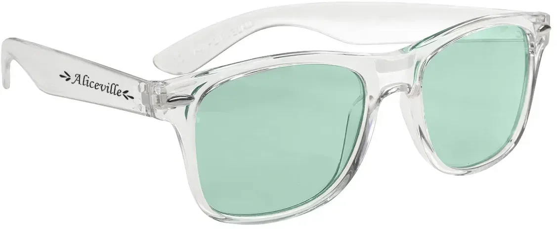 Crystal clear sunglasses with colored lenses for summer giveaways