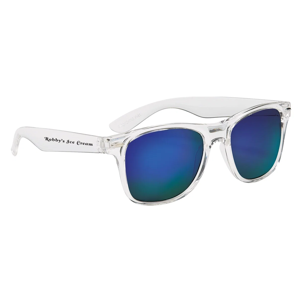 Clear frame paired with a mirrored lens finish