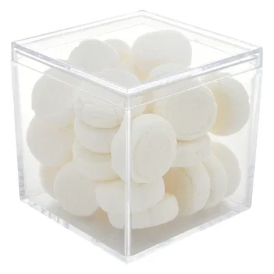 Small square candy box shown straight on from the front