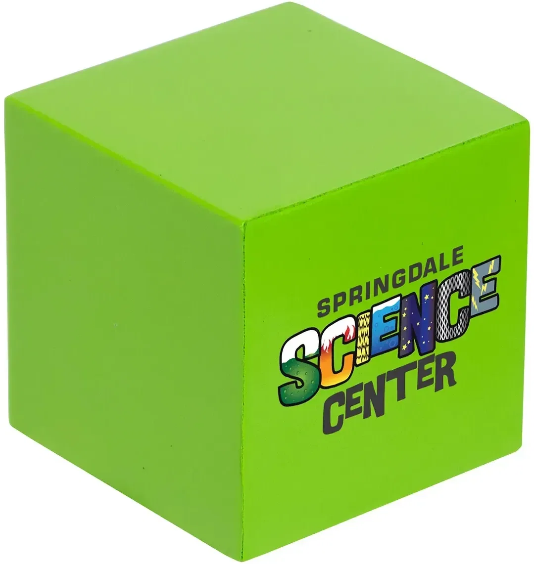 Top face of the Cube custom stress ball, six-sided branded tech promotional squeeze toy with print space