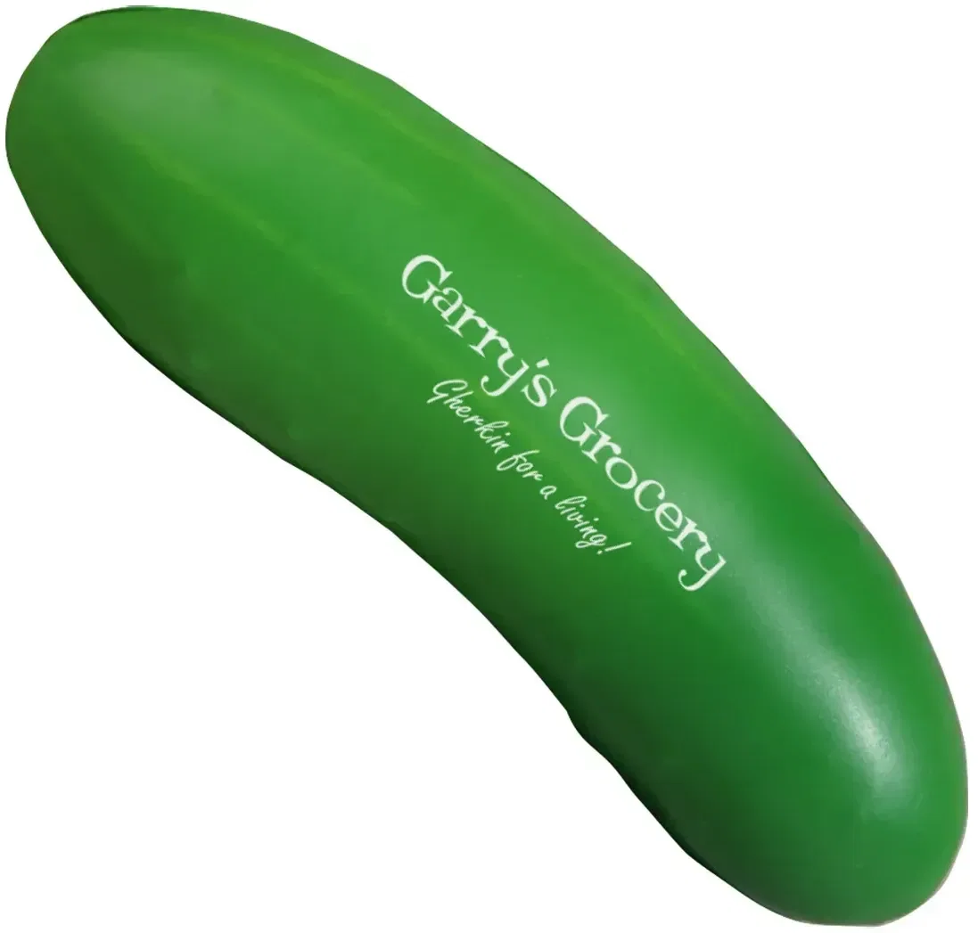 Custom Cucumber Stress Reliever, branded garden cucumber squeeze toy for spas and wellness brands, promotional giveaway