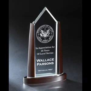 Culmination Walnut and Glass Award with Metal Accents, 6.5" x 11", Etched Imprint