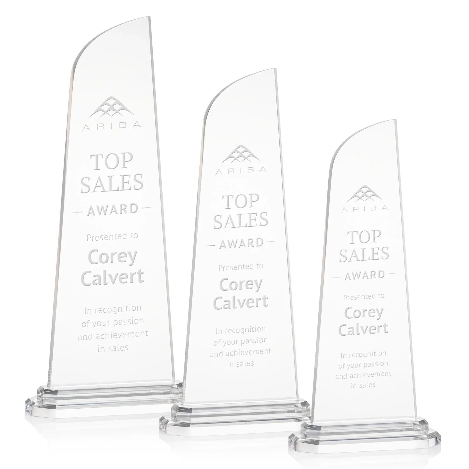 Custom Acrylic Award With Right-Facing Peak on Double-Stepped Base for employee recognition