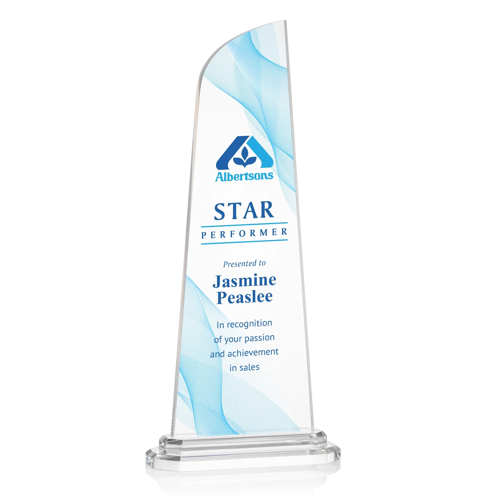 Custom Acrylic Award With Right-Facing Peak on Double-Stepped Base for company anniversary events