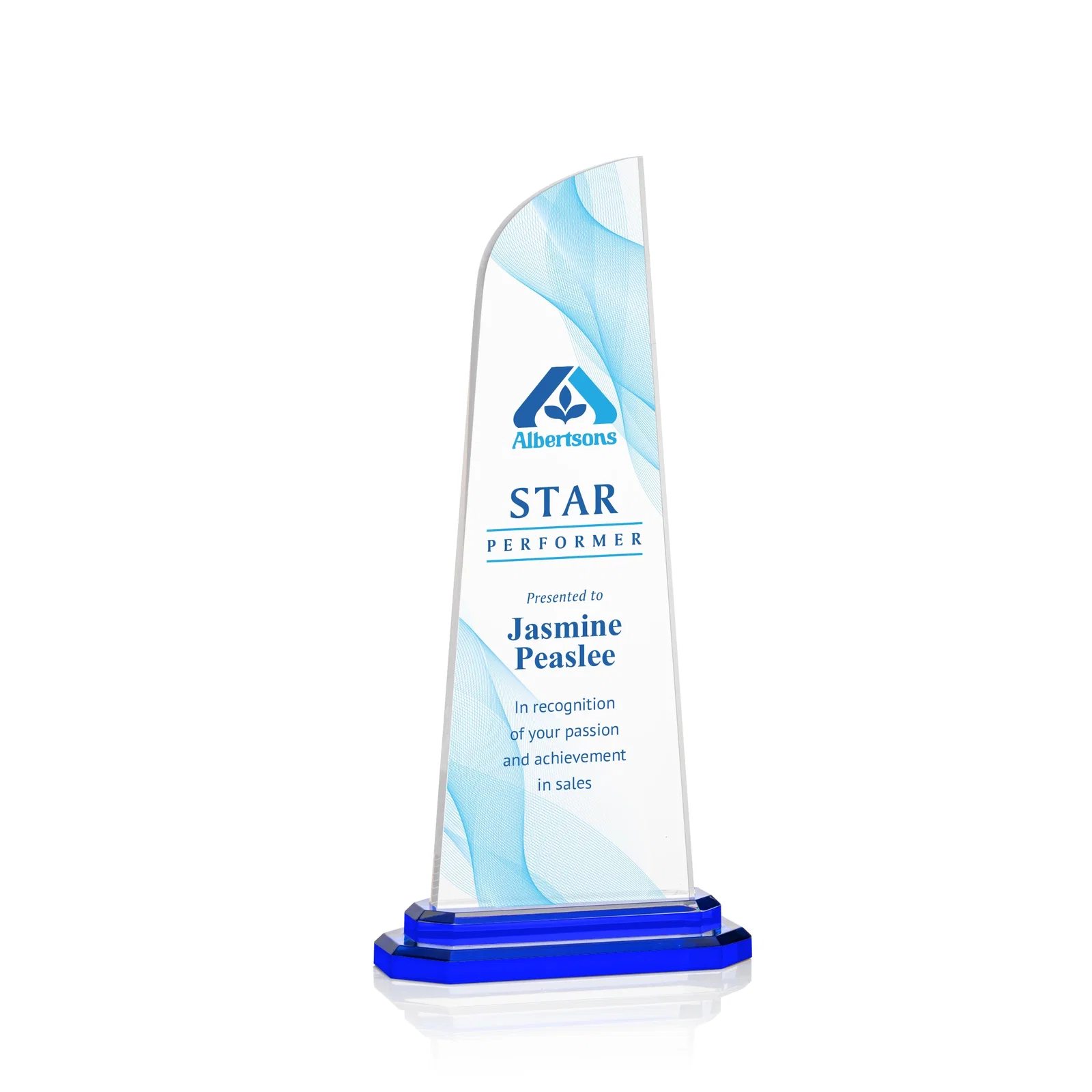 Personalized Acrylic Award With Right-Facing Peak on Double-Stepped Base for corporate award ceremonies
