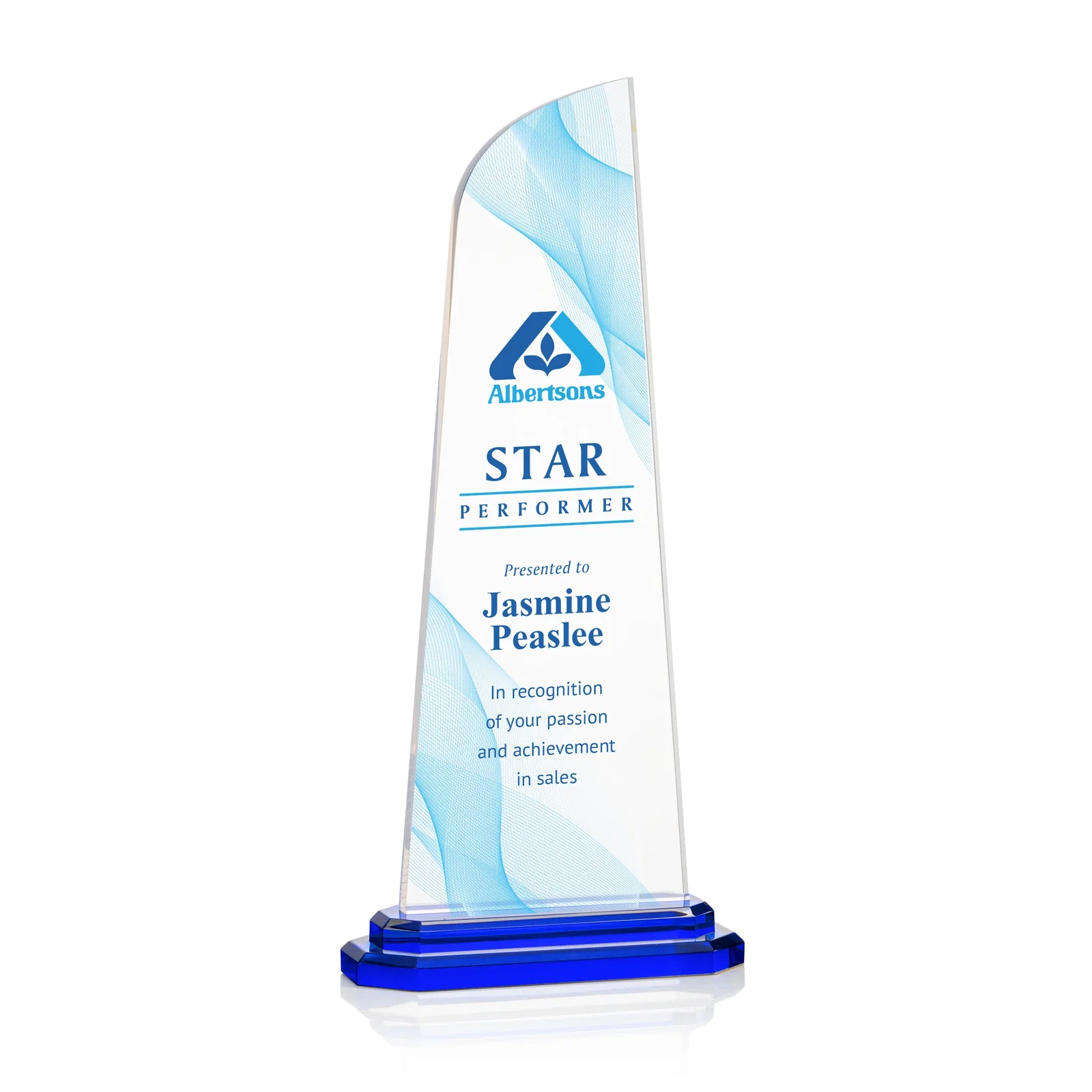 Personalized Acrylic Award With Right-Facing Peak on Double-Stepped Base for service anniversary gifts
