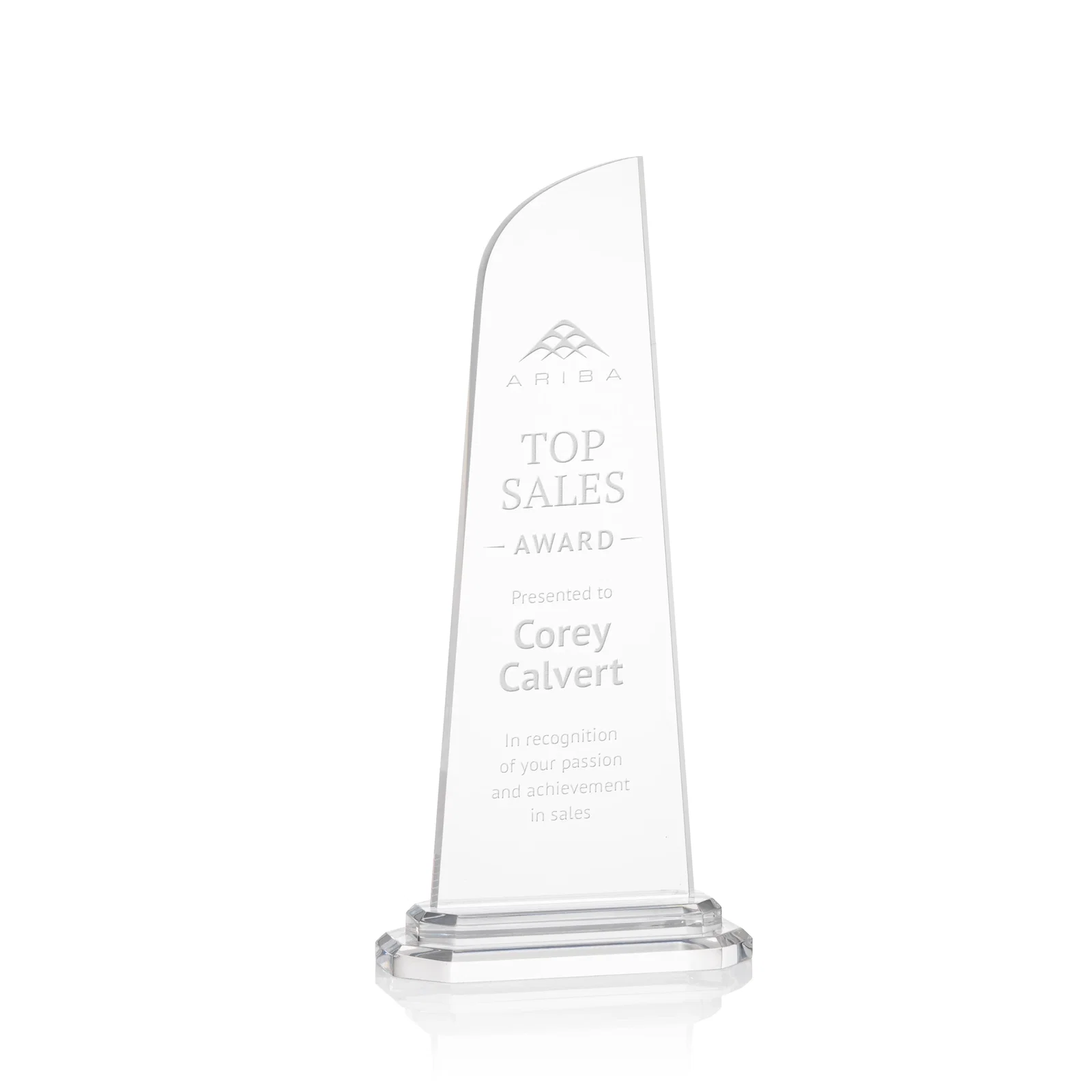 Custom Acrylic Award With Right-Facing Peak on Double-Stepped Base for corporate award ceremonies