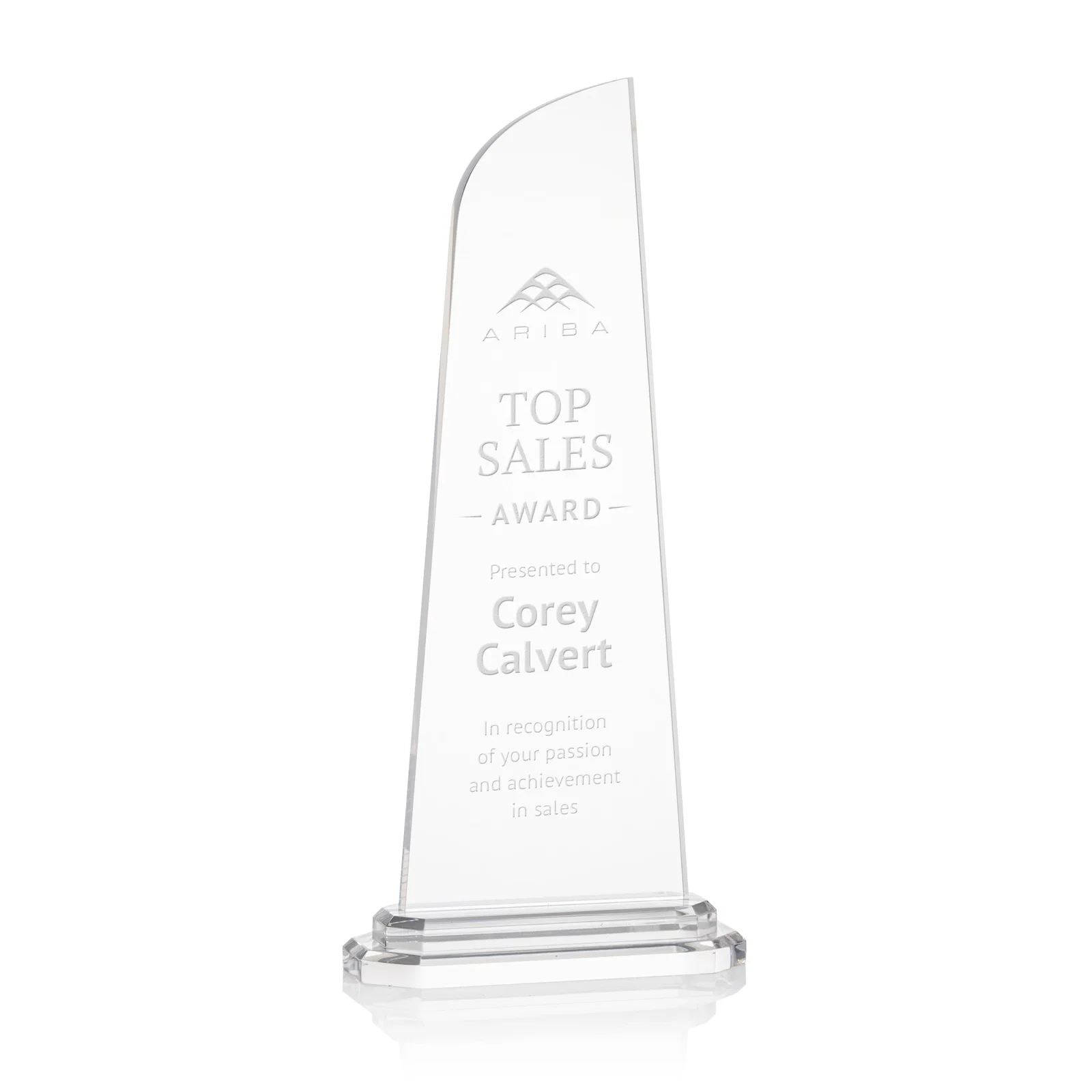 Custom Acrylic Award With Right-Facing Peak on Double-Stepped Base for service anniversary gifts