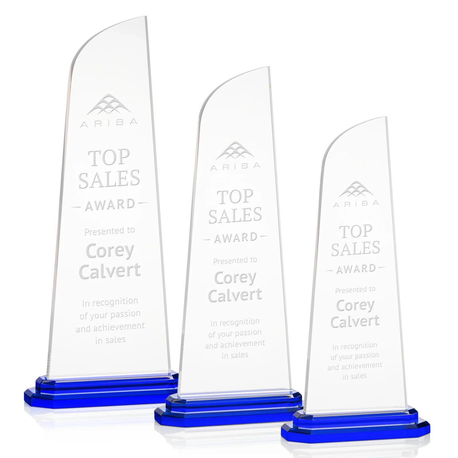 Custom Acrylic Award With Right-Facing Peak on Double-Stepped Base for retirement presentations