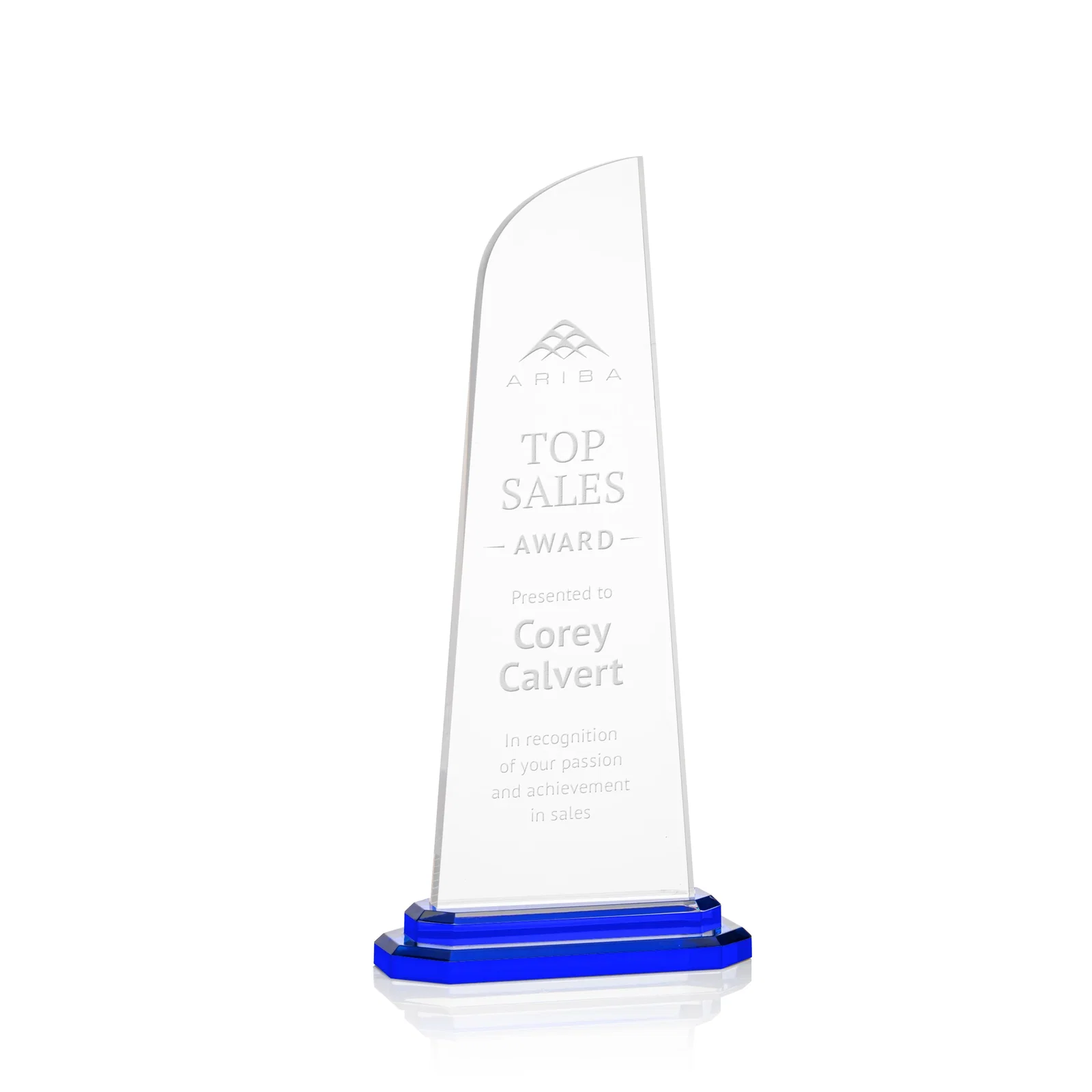 Custom Acrylic Award With Right-Facing Peak on Double-Stepped Base for team milestone celebrations