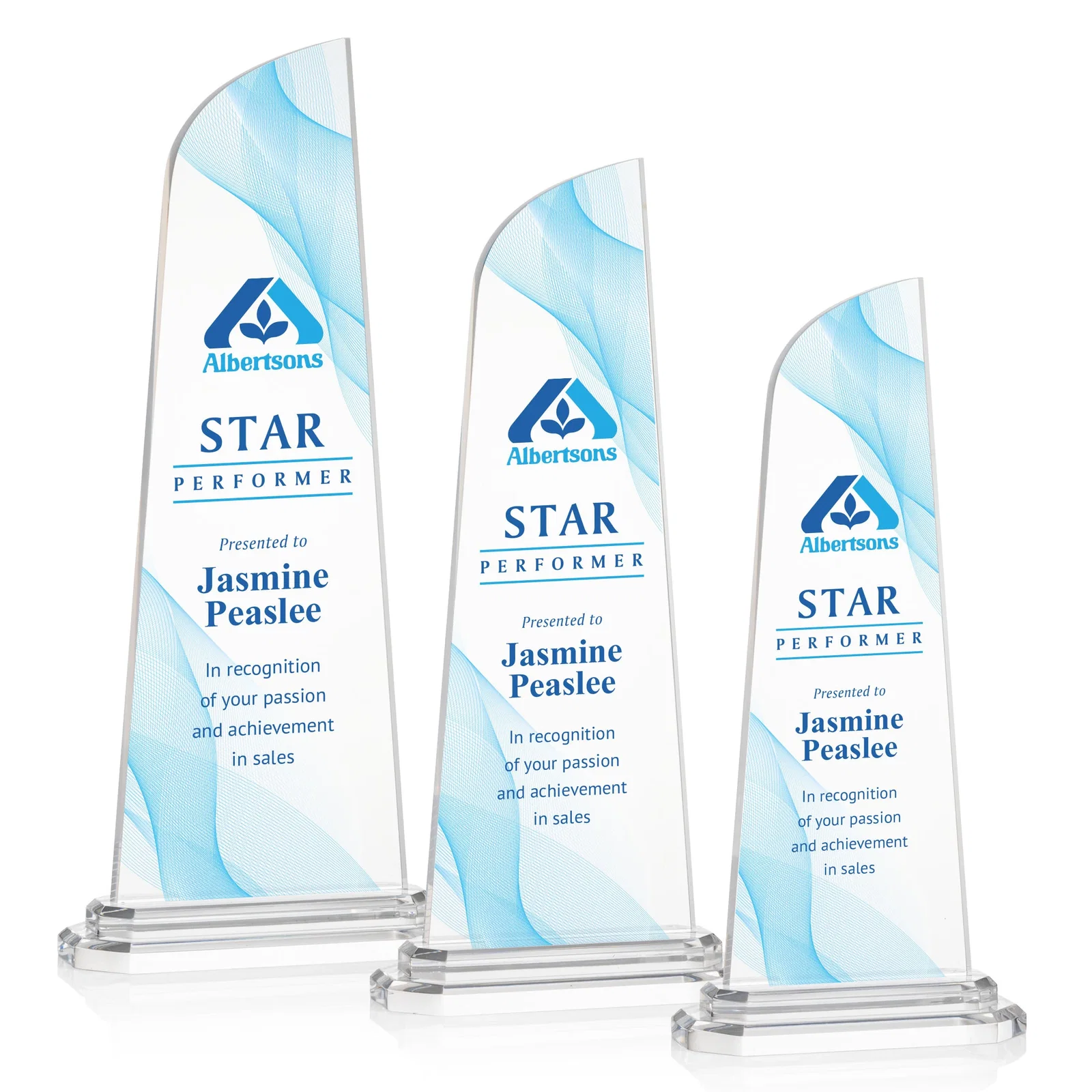 Custom Acrylic Award With Right-Facing Peak on Double-Stepped Base for safety achievement programs