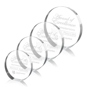 Optical Crystal Circle Award with a Backward-Sloped Face