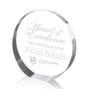Optical Crystal Circle Award with a Backward-Sloped Face