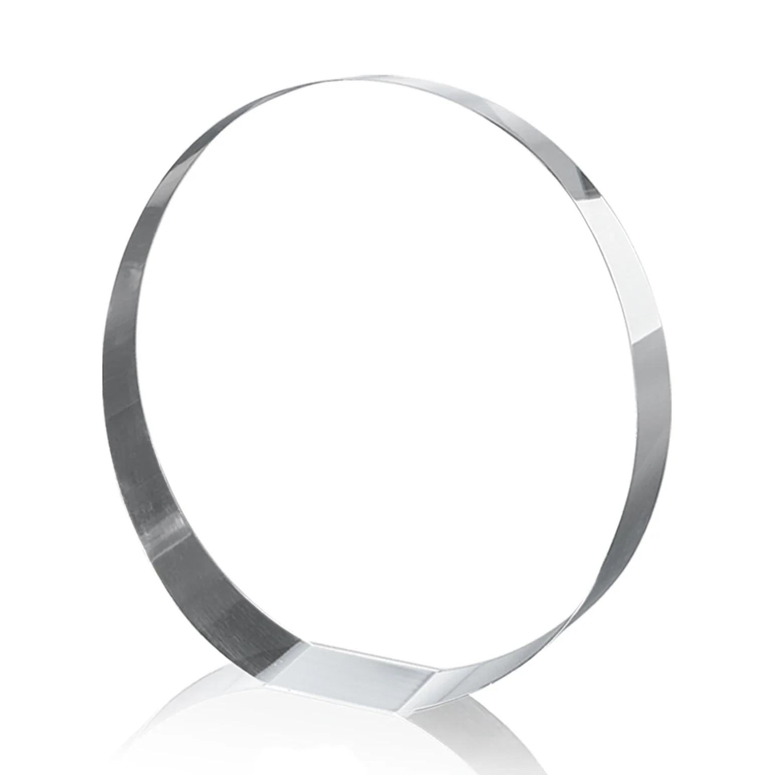 Custom Optical Crystal Circle Award with a Backward-Sloped Face for donor appreciation