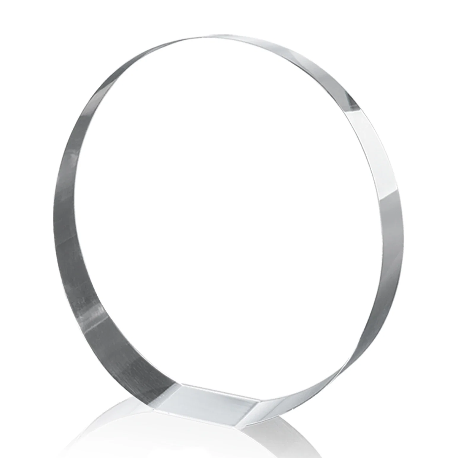 Custom Optical Crystal Circle Award with a Backward-Sloped Face for safety achievement programs