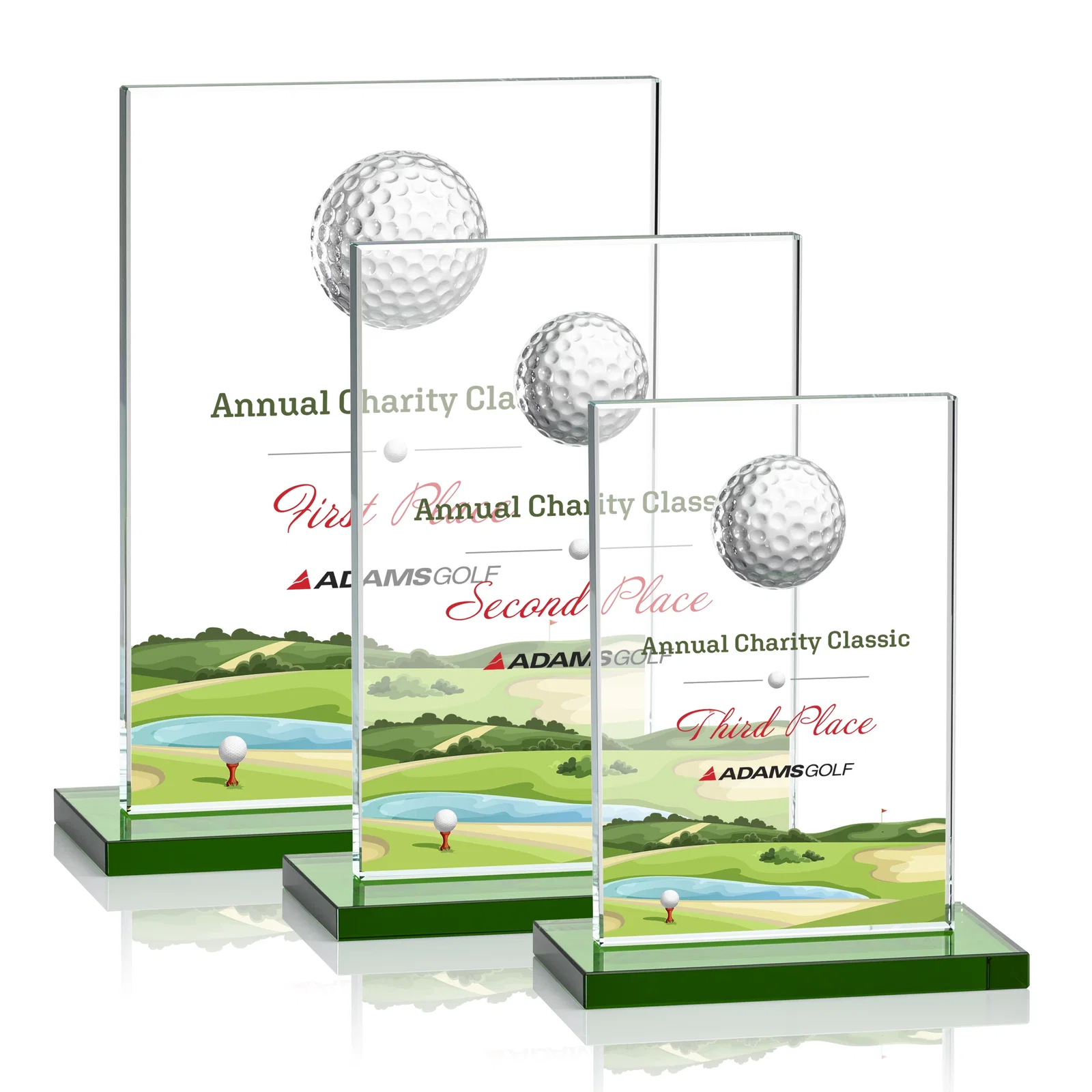 Personalized Starfire Crystal Award with 3D Golf Ball on Clear Base for employee recognition