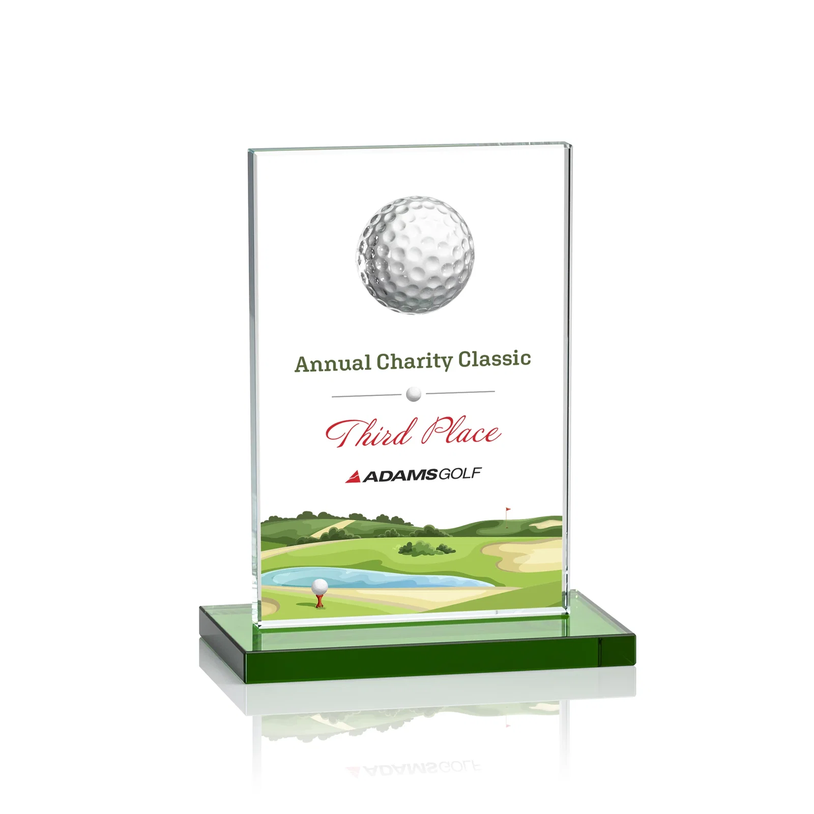 Personalized Starfire Crystal Award with 3D Golf Ball on Clear Base for corporate award ceremonies