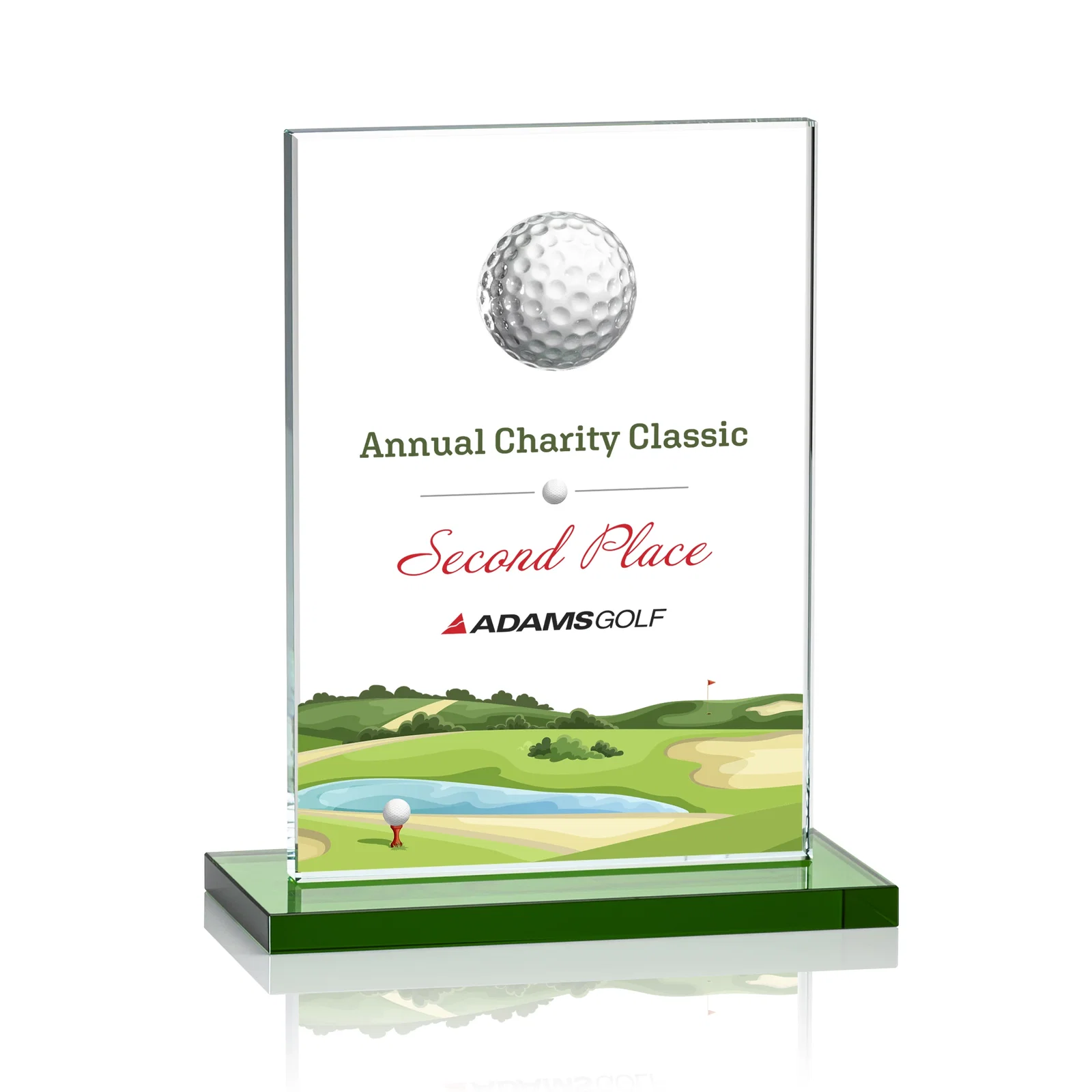Personalized Starfire Crystal Award with 3D Golf Ball on Clear Base for service anniversary gifts
