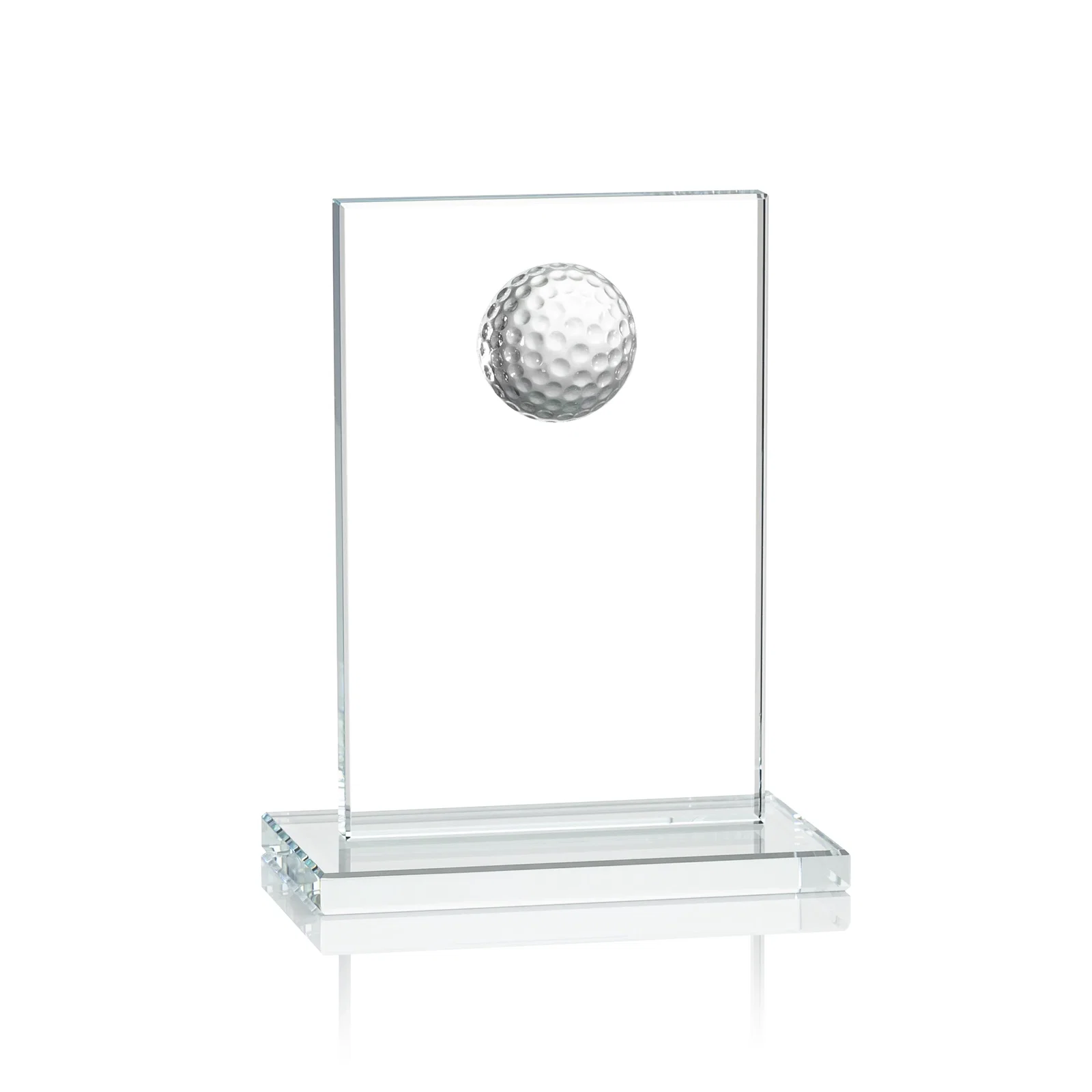 Personalized Starfire Crystal Award with 3D Golf Ball on Clear Base for retirement presentations