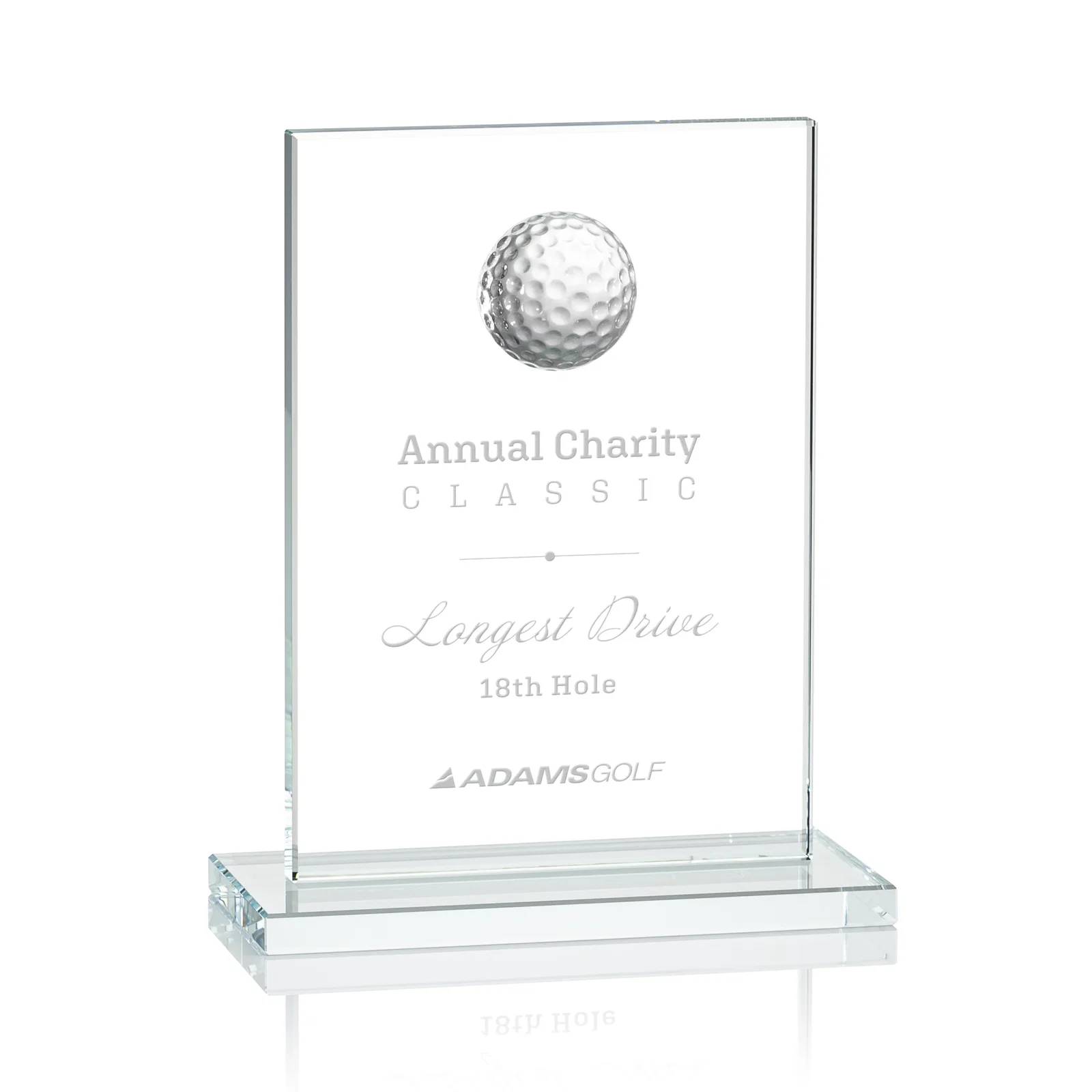 Custom Starfire Crystal Award with 3D Golf Ball on Clear Base for service anniversary gifts