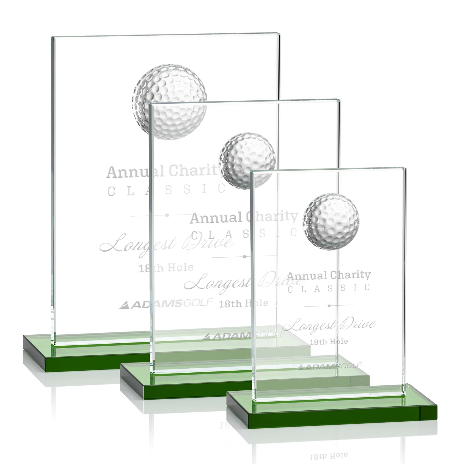 Custom Starfire Crystal Award with 3D Golf Ball on Clear Base for retirement presentations