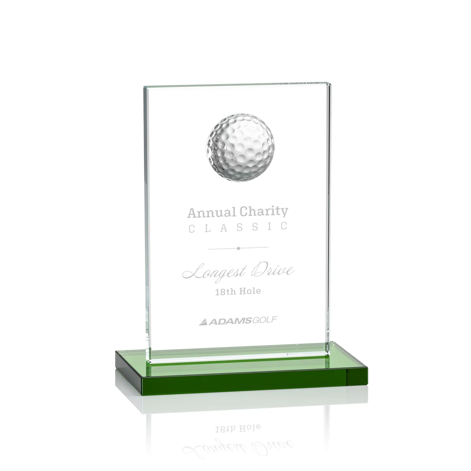 Custom Starfire Crystal Award with 3D Golf Ball on Clear Base for team milestone celebrations