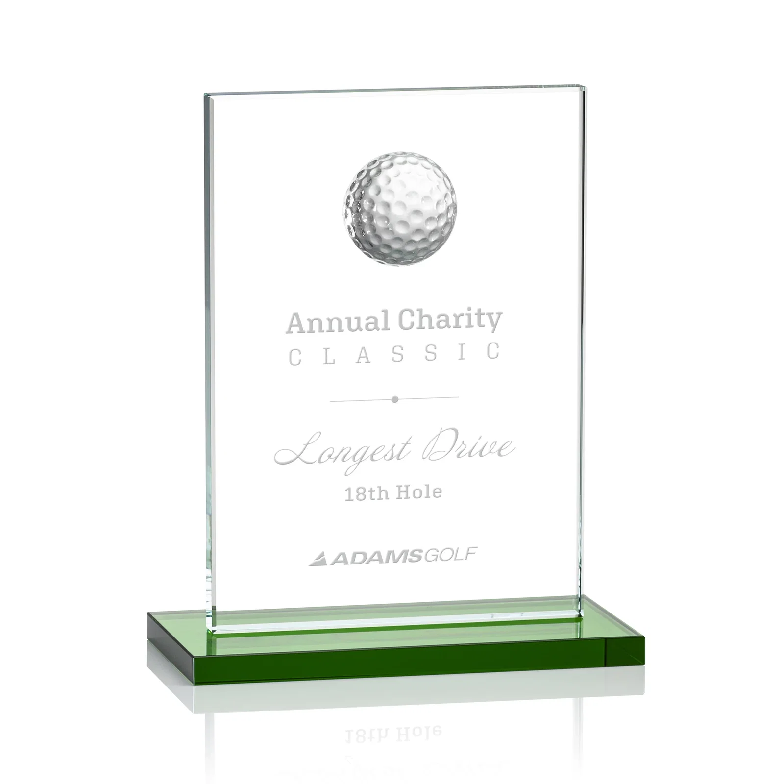 Custom Starfire Crystal Award with 3D Golf Ball on Clear Base for donor appreciation