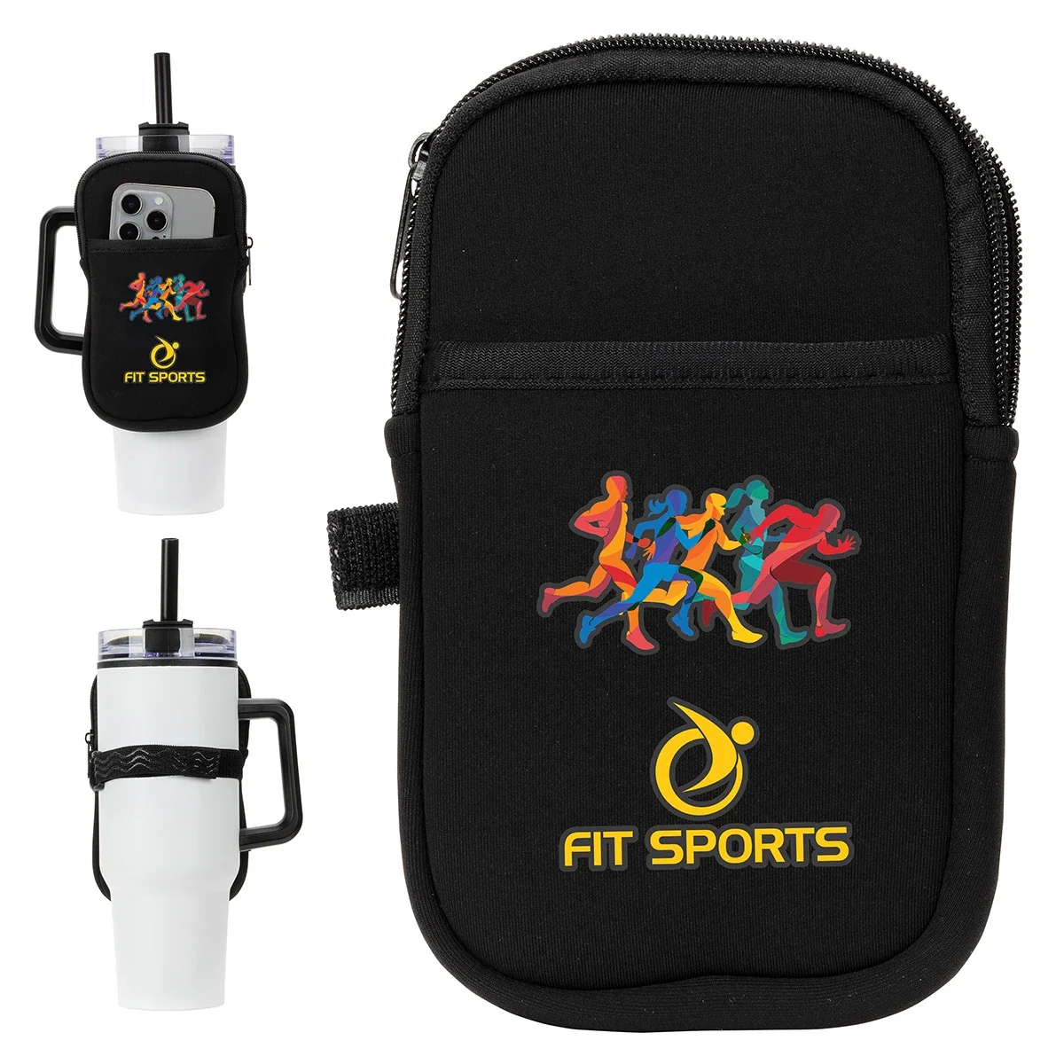 Custom Cup Caddy Zippered Pouch, front view of the branded mug carrier