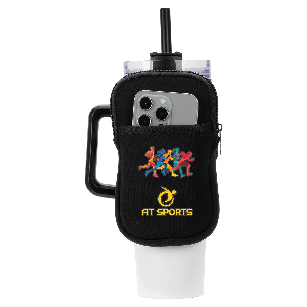 Close-up of the Cup Caddy Pouch's zipper and branded imprint area