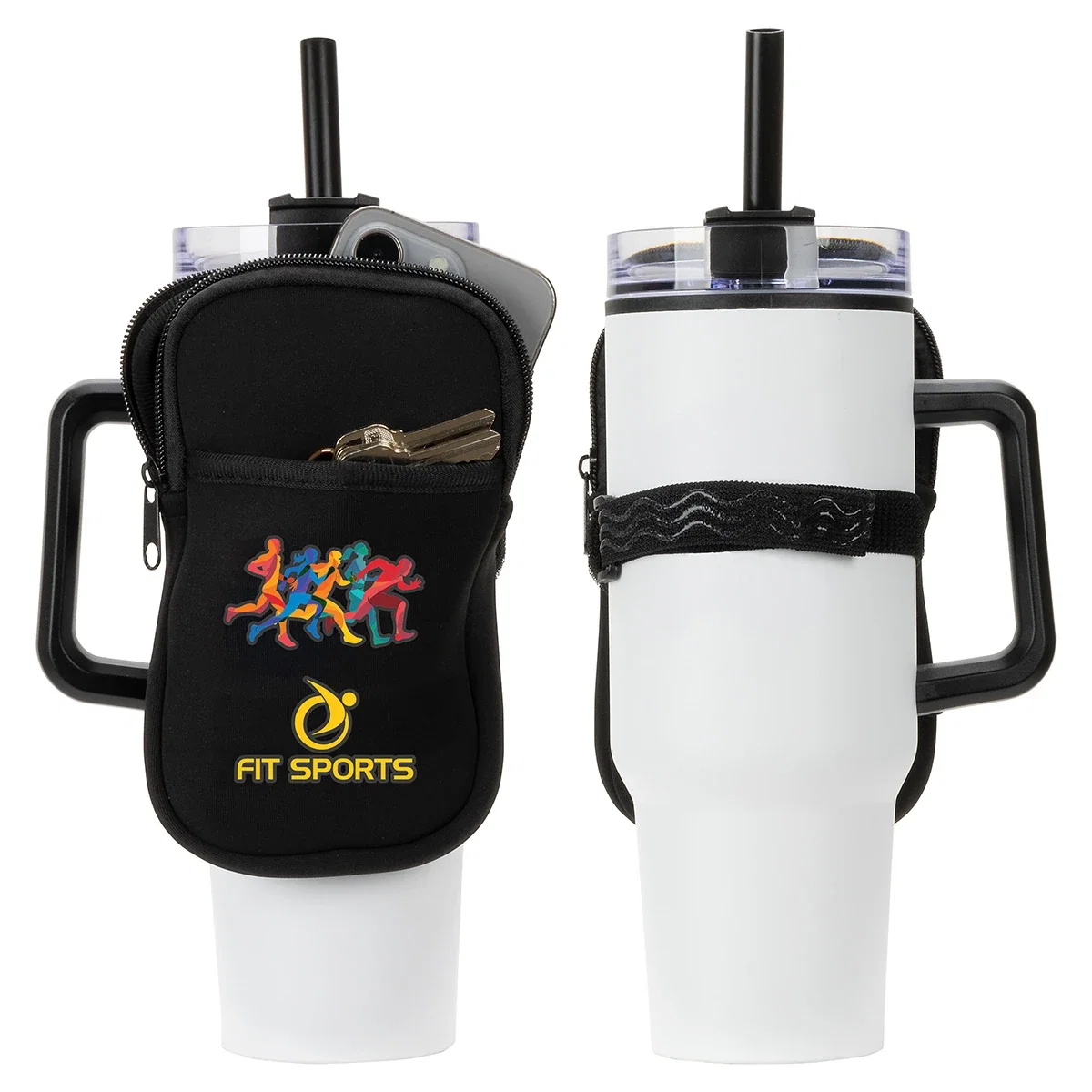 Cup Caddy Zippered Pouch carried by its handle, lifestyle shot