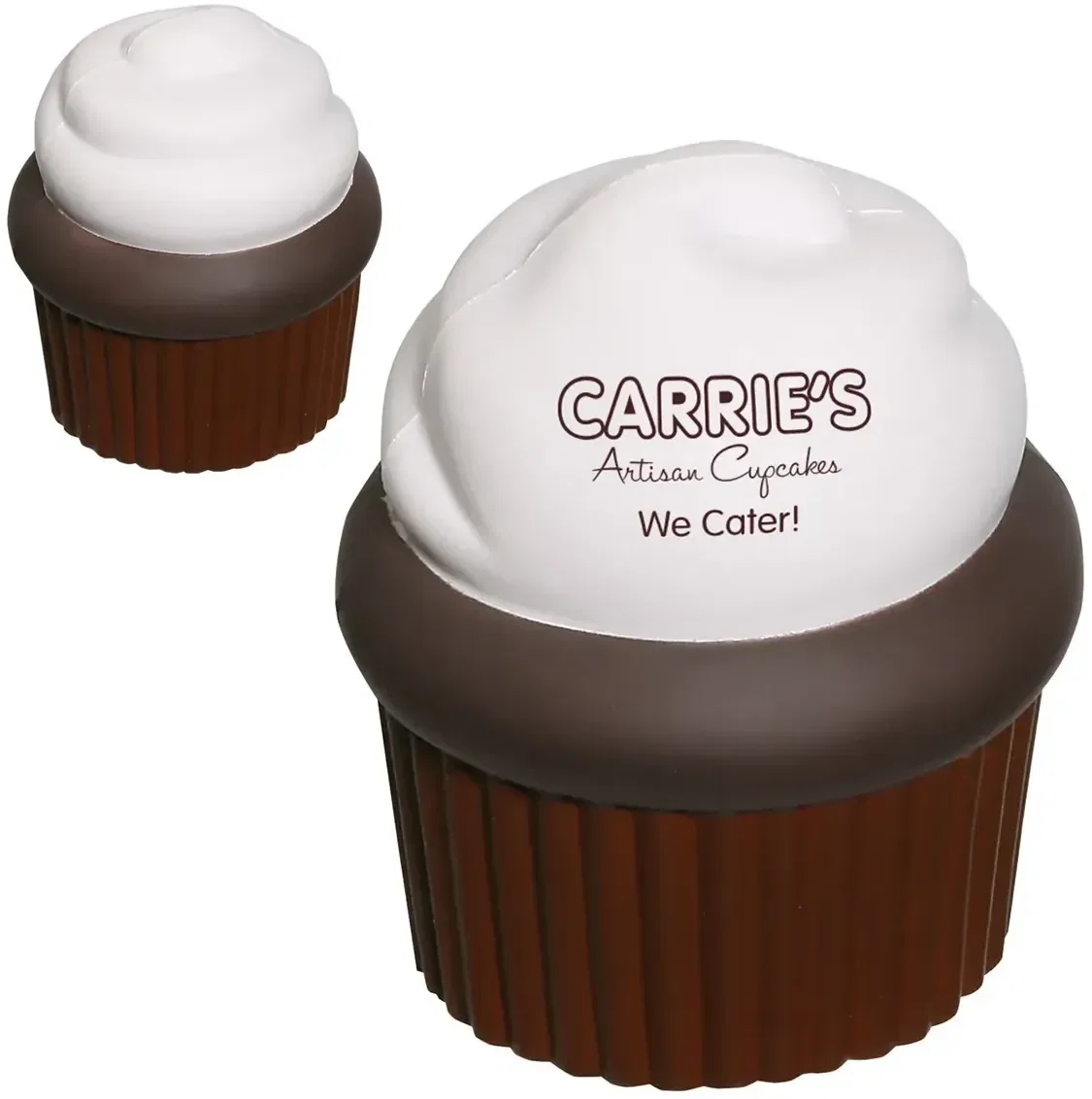 Custom Cupcake Stress Reliever, branded cupcake-shaped squeeze toy with logo print for bakeries
