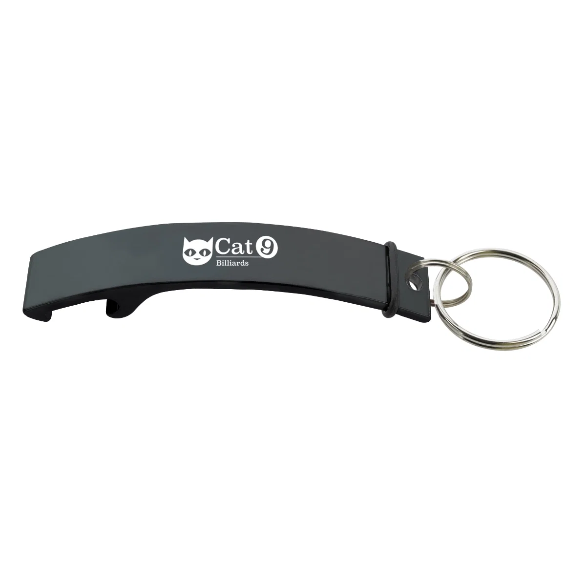 Curved aluminum bottle opener with a rounded lever end
