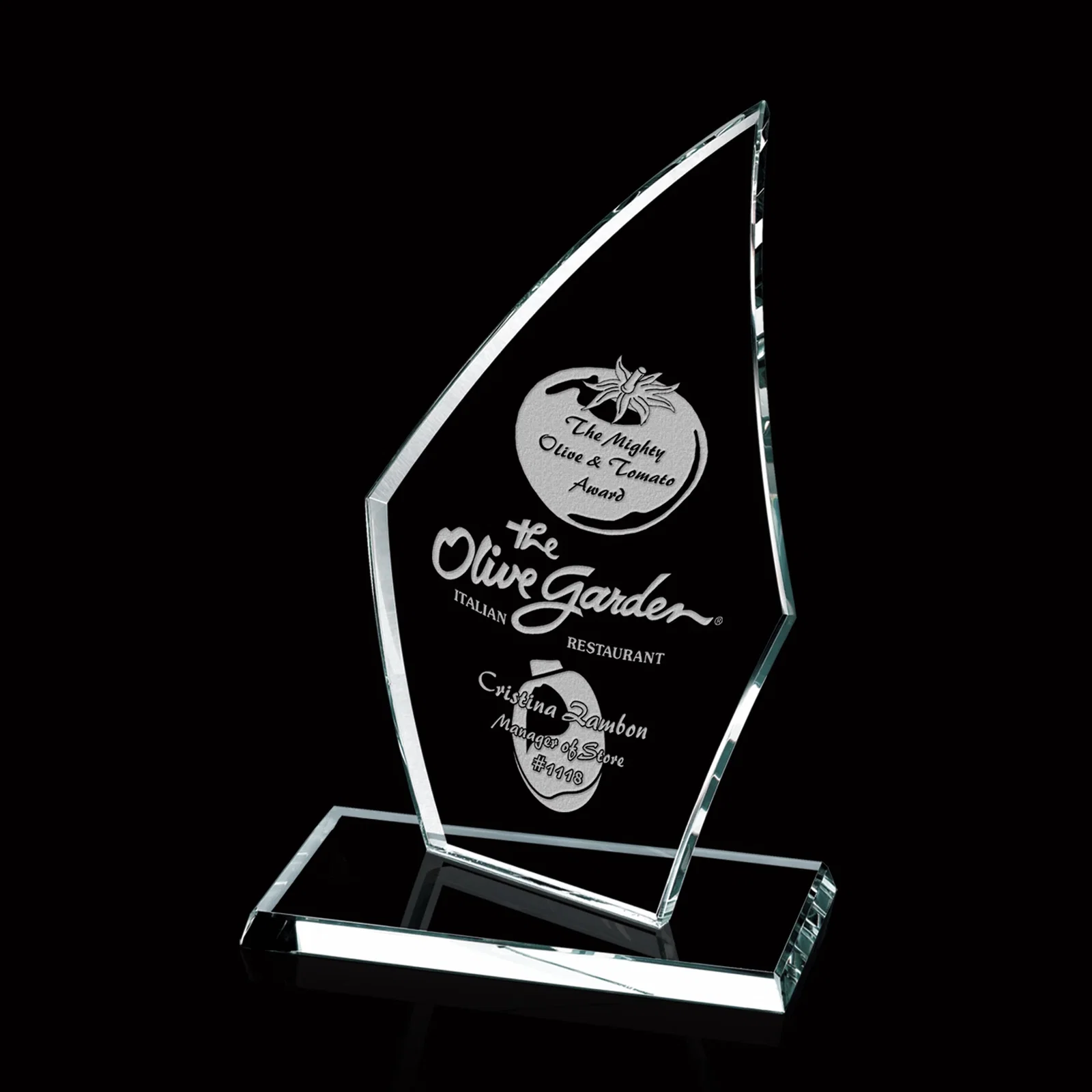 Custom Curved-Back Jade Glass Arrowhead Award, 3/8 Inch Panel for team milestone celebrations