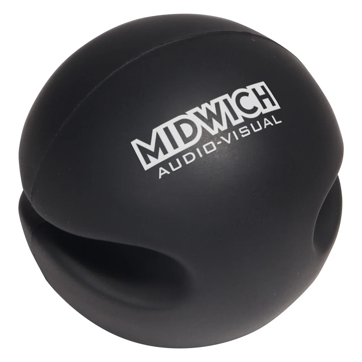 Custom Cushy Earbud Keeper Stress Reliever, front view of the branded stress ball