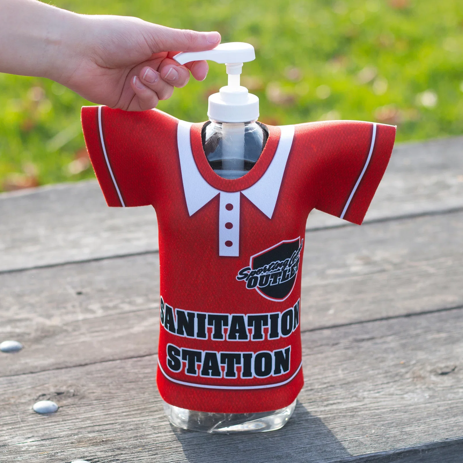 10021L4CP{15196Dyed To Order} | 1 Liter Sanitizer Cover: 1 liter Jersey in use