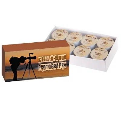 Coffee gift box printed on the front, shown closed