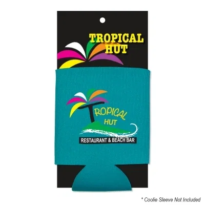 Can cooler packaged on a retail hang card for shelves